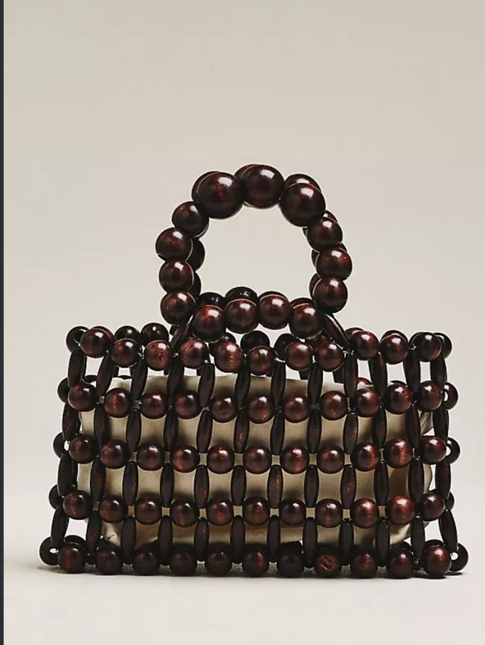 Anthropologie Beaded Wooden Handbag in Dark Brown - Stylish Women’s Bag
